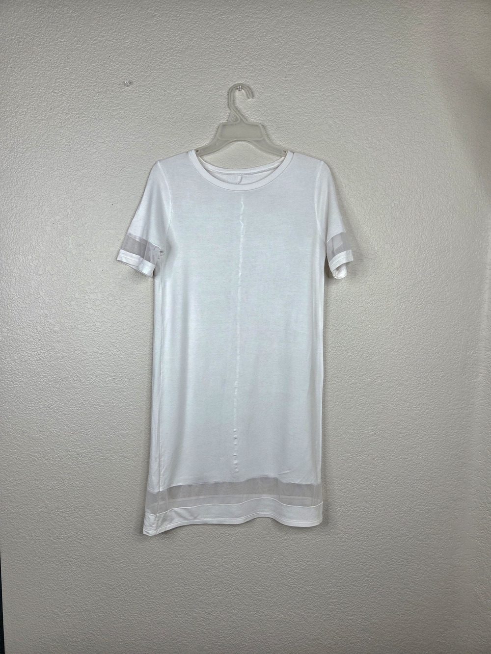 Sheer Hem White Short Sleeve Shift Dress